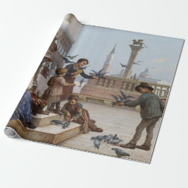 ベニス食べ物を与えの子ども鳩(by Paoletti) ラッピングペーパー