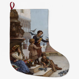 ベニス食べ物を与えの子ども鳩(by Paoletti) ラージクリスマスストッキング