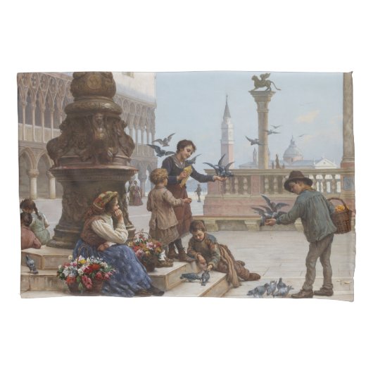 ベニス食べ物を与えの子ども鳩(by Paoletti) 枕カバー (正面左)