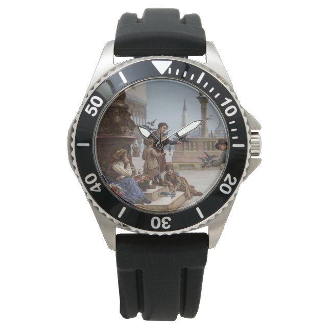 ベニス食べ物を与えの子ども鳩(by Paoletti) 腕時計 (正面)