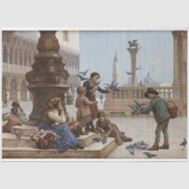 ベニス食べ物を与えの子ども鳩(by Paoletti) 薄葉紙