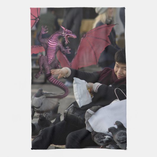 ベニス・イタリアのピンクドラゴン キッチンタオル (縦)