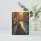 ベニス イタリア ラバーズ ゴンドラ カナル ロマンチック カラー ポストカード (スタンド正面)