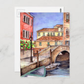 ベニス-ペン及び洗浄水彩画 ポストカード (正面/裏面)