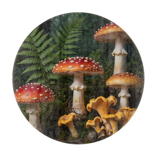 ベニテングタケの森の植物画 カッティングボード (正面)