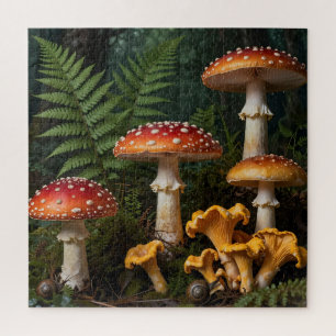 ベニテングタケの森の植物画 ジグソーパズル