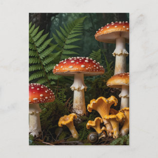 ベニテングタケの森の植物画 ポストカード