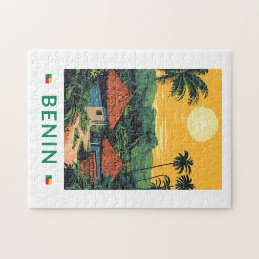 ベニンサンセットイラストレーショントラベルアートヴィンテージ ジグソーパズル (横)