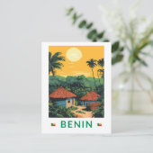 ベニンサンセットイラストレーショントラベルアートヴィンテージ ポストカード (スタンド正面)