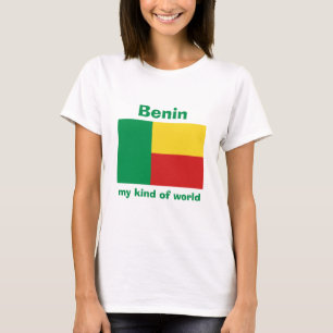 ベニン国旗+地図+テキストTシャツ Tシャツ