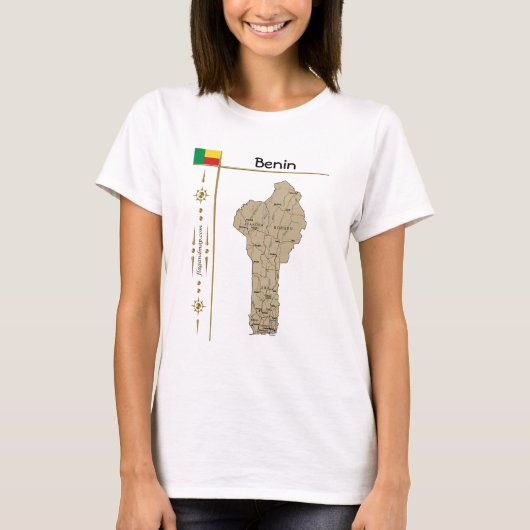 ベニン地図+国旗+タイトルTシャツ Tシャツ (正面)