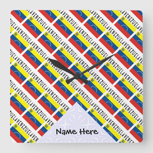 ベネズエラとベネズエラの国旗にあなたの名前が並べられた スクエア壁時計 (正面)