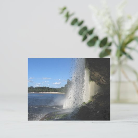 ベネズエラのジャングル風景 水の滝1  ファインアート ポストカード (スタンド正面)
