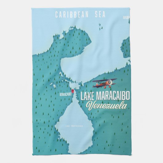 ベネズエラのマラカイボ湖の地図ナビゲーション キッチンタオル (縦)