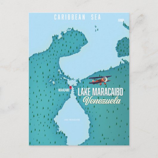 ベネズエラのマラカイボ湖の地図ナビゲーション ポストカード (正面)