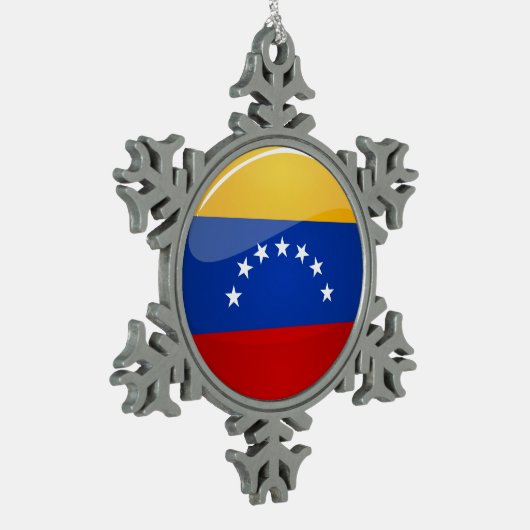 ベネズエラの光沢のある円形の旗 スノーフレークピューターオーナメント (左)