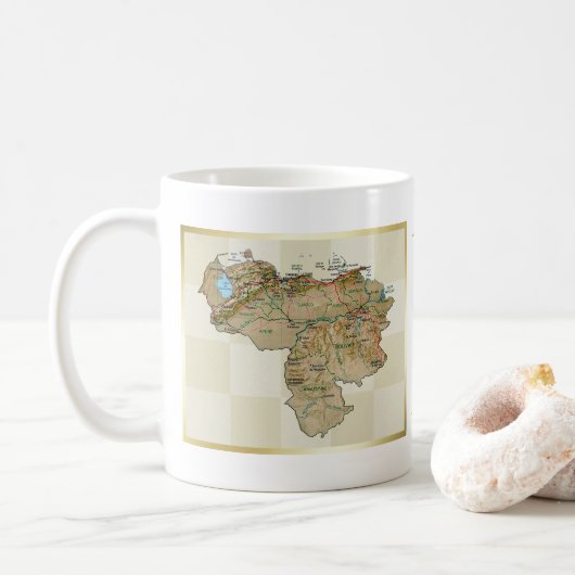 ベネズエラの国旗と地図のマグ コーヒーマグカップ (ドーナツ)