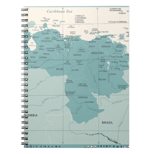 ベネズエラの地図 – ヴィンテージ高詳細ヴィンテージ線 ノートブック (正面)