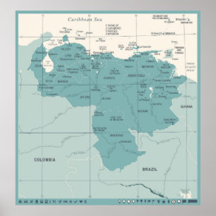 ベネズエラの地図 – ヴィンテージ高詳細ヴィンテージ線 ポスター