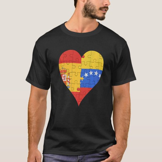 ベネズエラスペインの国旗のハート Tシャツ (正面)