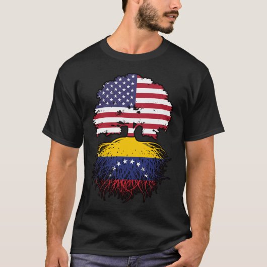 ベネズエラベネズエラ系アメリカ合衆国の木のルーツ国旗 Tシャツ (正面)
