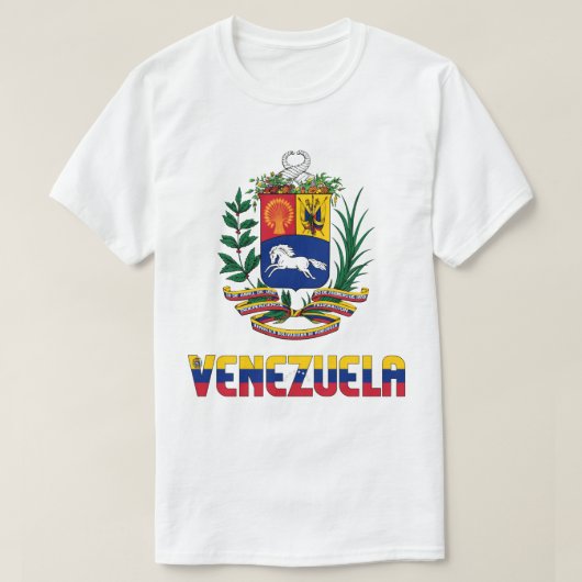 ベネズエラ国旗とコート・オブ・アームズ愛国心 Tシャツ (デザイン正面)