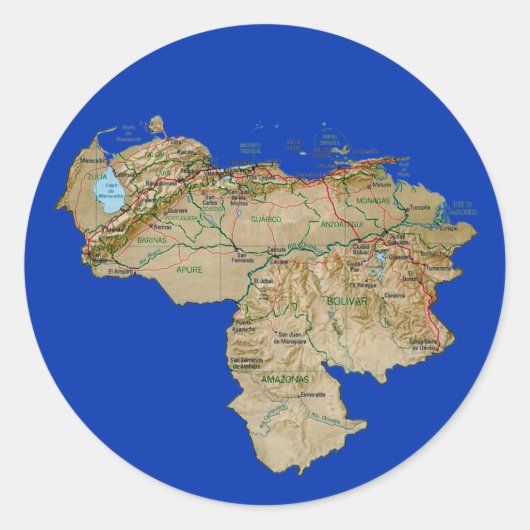 ベネズエラ地図ステッカー ラウンドシール (正面)