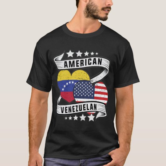 ベネズエラ系アメリカ国旗のシャツ Tシャツ (正面)
