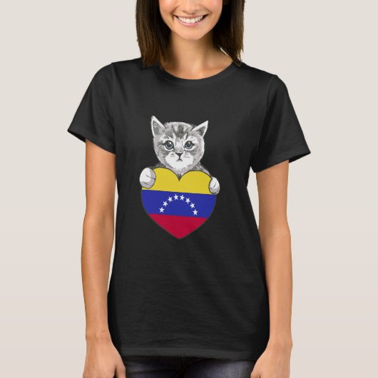 ベネズエラ 猫 ハート ベネズエラ出身 子猫 国旗 Tシャツ (正面)