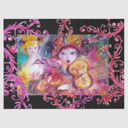 ベネチアンマスカレード顔、ハーレクインおよびオダマキ（植物） 薄葉紙 (正面)