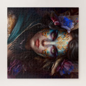 ベネチアンマスクを持つ美しい女性のポートレート ジグソーパズル (横)