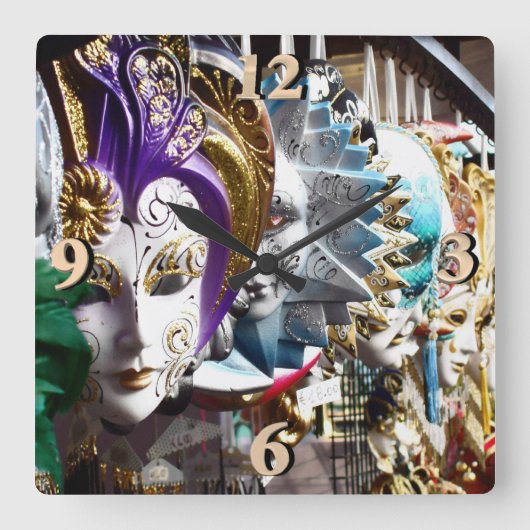 ベネチアンマスク1 スクエア壁時計 (正面)
