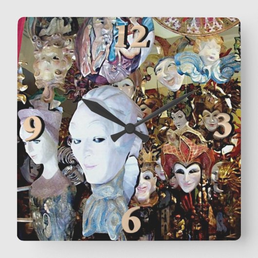 ベネチアンマスク2 スクエア壁時計 (正面)