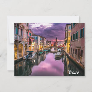 ベネチア イタリアの美しい夜の街の風景 ポストカード