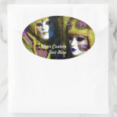 ベネチカラフルアンカップルとカーニバルマスク 楕円形シール (バッグ)