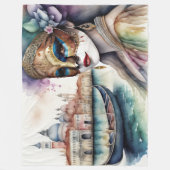 ベネチ絵を描アンマスクを着た水彩女性 フリースブランケット (正面)
