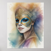 ベネチ絵画アンマスクを着た水彩女性 ポスター (正面)