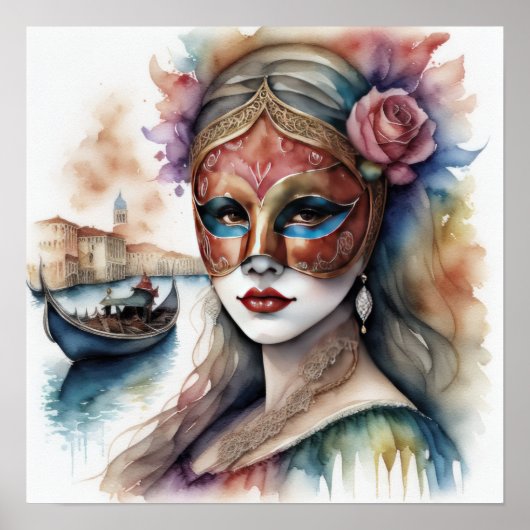 ベネチ絵画アンマスクIIを着た水彩女性 ポスター (正面)