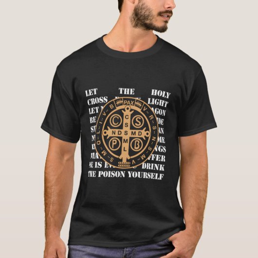 ベネディクトの十字架Aで聖ベネディクトのメダル Tシャツ (正面)