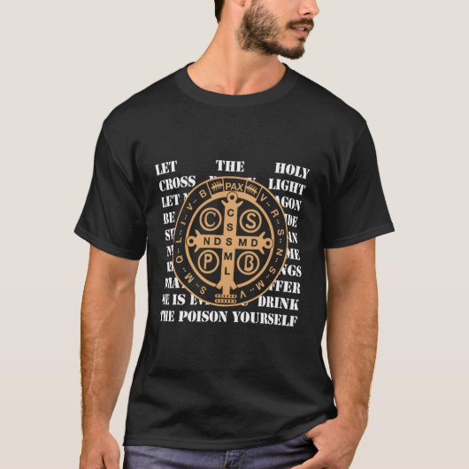 ベネディクトの十字架Aで聖ベネディクトのメダル Tシャツ (正面)