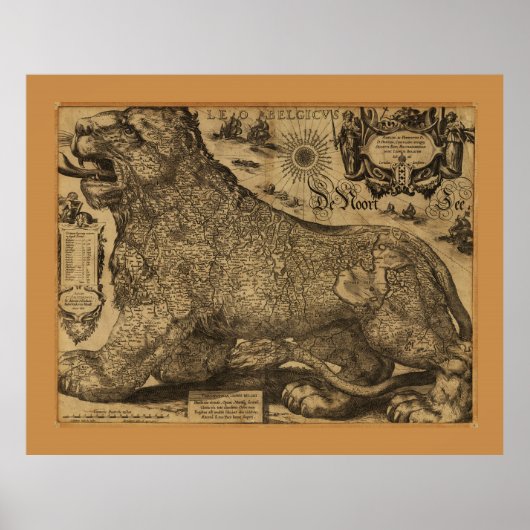 ベネルクス・ユニオンの地図Leo Belgicus (1611) ポスター (正面)