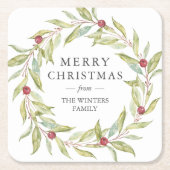 ベパーソナライズされたリー葉リースクリスマス スクエアペーパーコースター (正面)