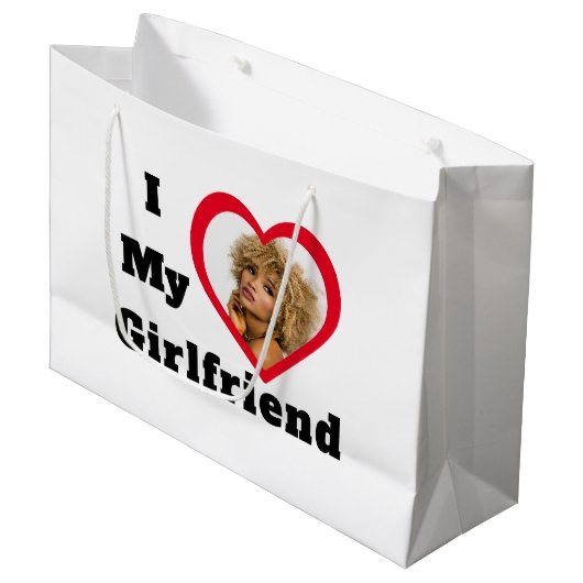 ベパーソナライズされたーカスタム写真I Love My Girbool ラージペーパーバッグ (正面アングル)