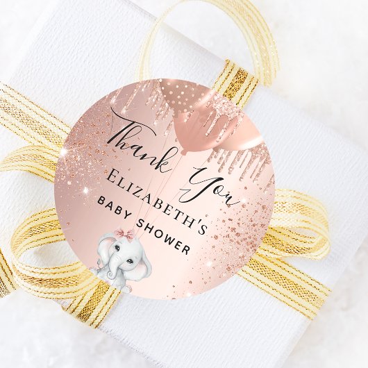 ベビシャワエレファントガールバラ金ゴールド感謝していグリッター ラウンドシール