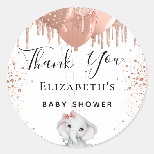 ベビシャワエレファントガールバラ金ゴールド感謝していグリッター ラウンドシール (正面)