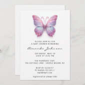 ベビシャワバタフライガールバラ自筆画ピンク 招待状 (正面/裏面)