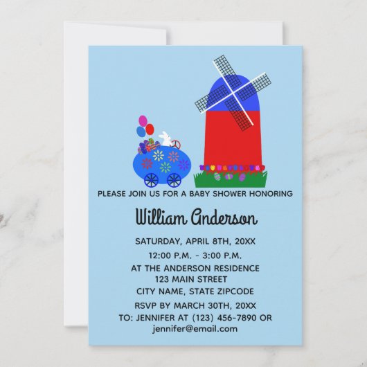 ベビシャワバニー卵カー#4-2招待状カード セーブザデート (正面)