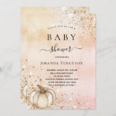 ベビシャワパンプキンバラ金ゴールドグリッター秋 招待状 (正面/裏面)