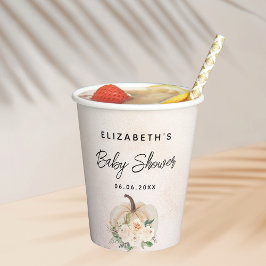 ベビシャワパンプキン秋クリームバラ金ゴールド 紙コップ