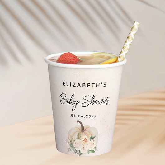 ベビシャワパンプキン秋クリームバラ金ゴールド 紙コップ